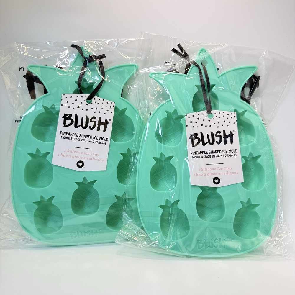 Lot 2 Blush Pineapple Ice Mold Silicone Trays Aqua Tropical Cocktail Party Drink